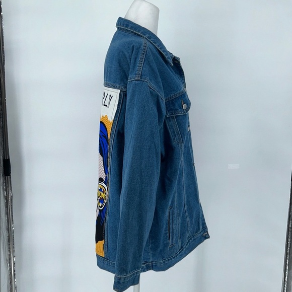 Shein Jean Jacket Denim Size L Not Your Girl Boom Boom Comic Pop Cotton/Poly - Picture 4 of 12